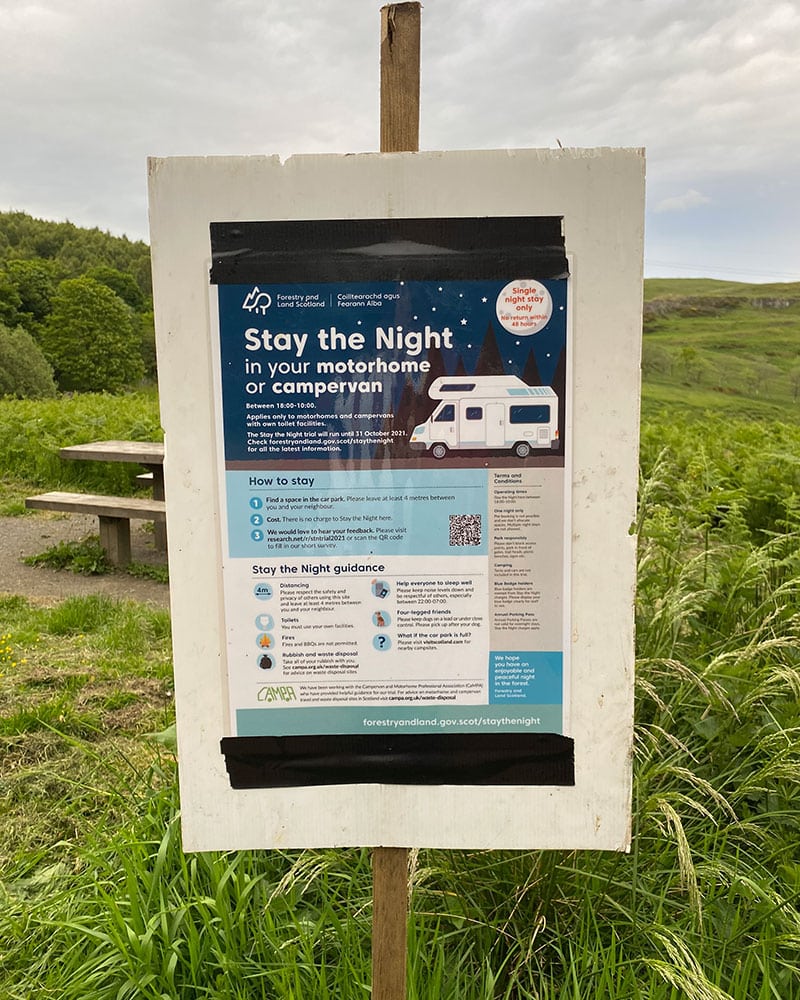 Sign showing the Stay the Night scheme regulations